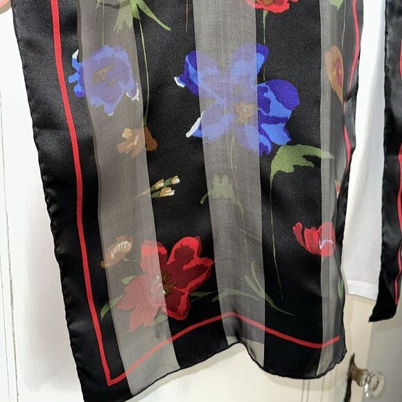 Vintage Bill Blass Semi Sheer Black Silk Long Scarf with Floral Pattern - Picture 6 of 7